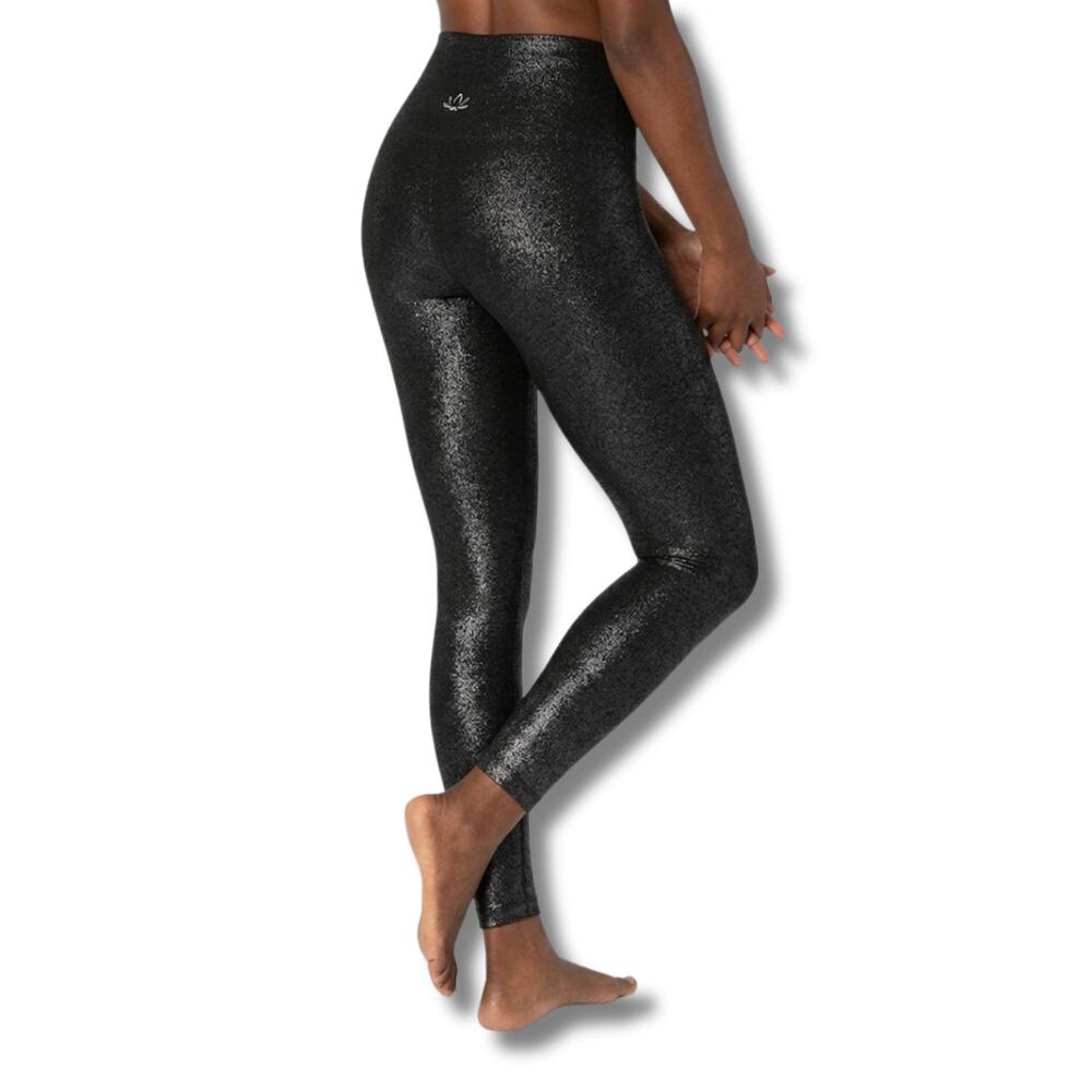 Beyond Yoga Twinkle High Waisted 7/8 Yoga Leggings S Black Silver Shimmer EUC